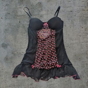 Y2K Mesh Ruffle Cherry Bow Top